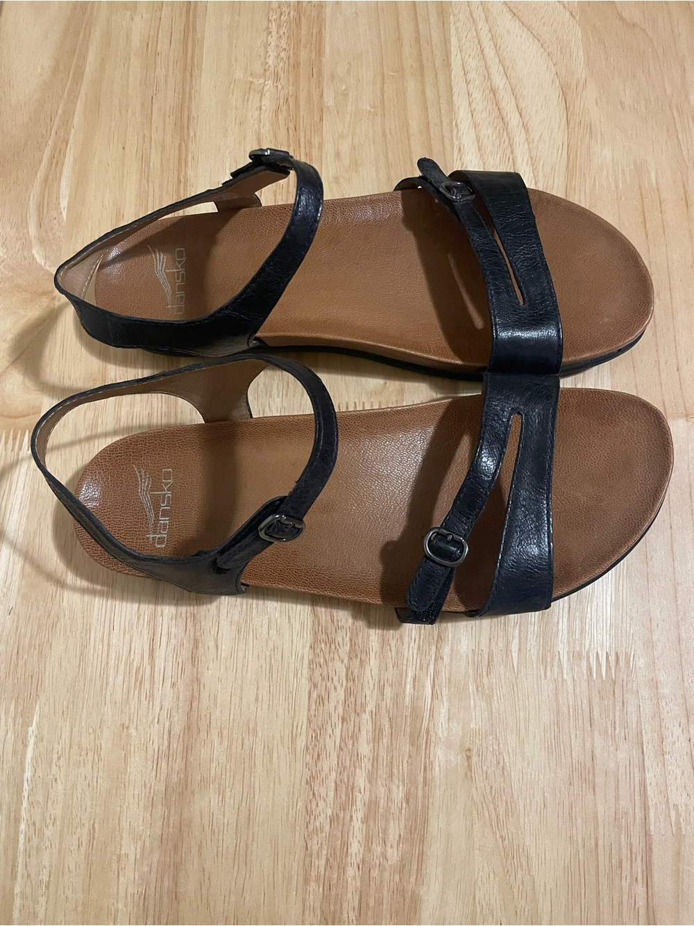 Dansko Black Leather Double-Strap Women's Sandals